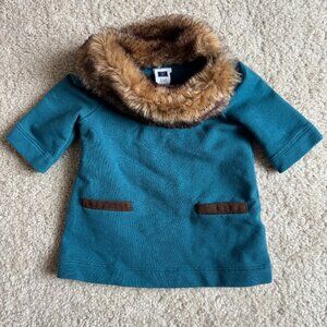 Janie and Jack Dress Teal dress with faux fur collar - 3 -6 months